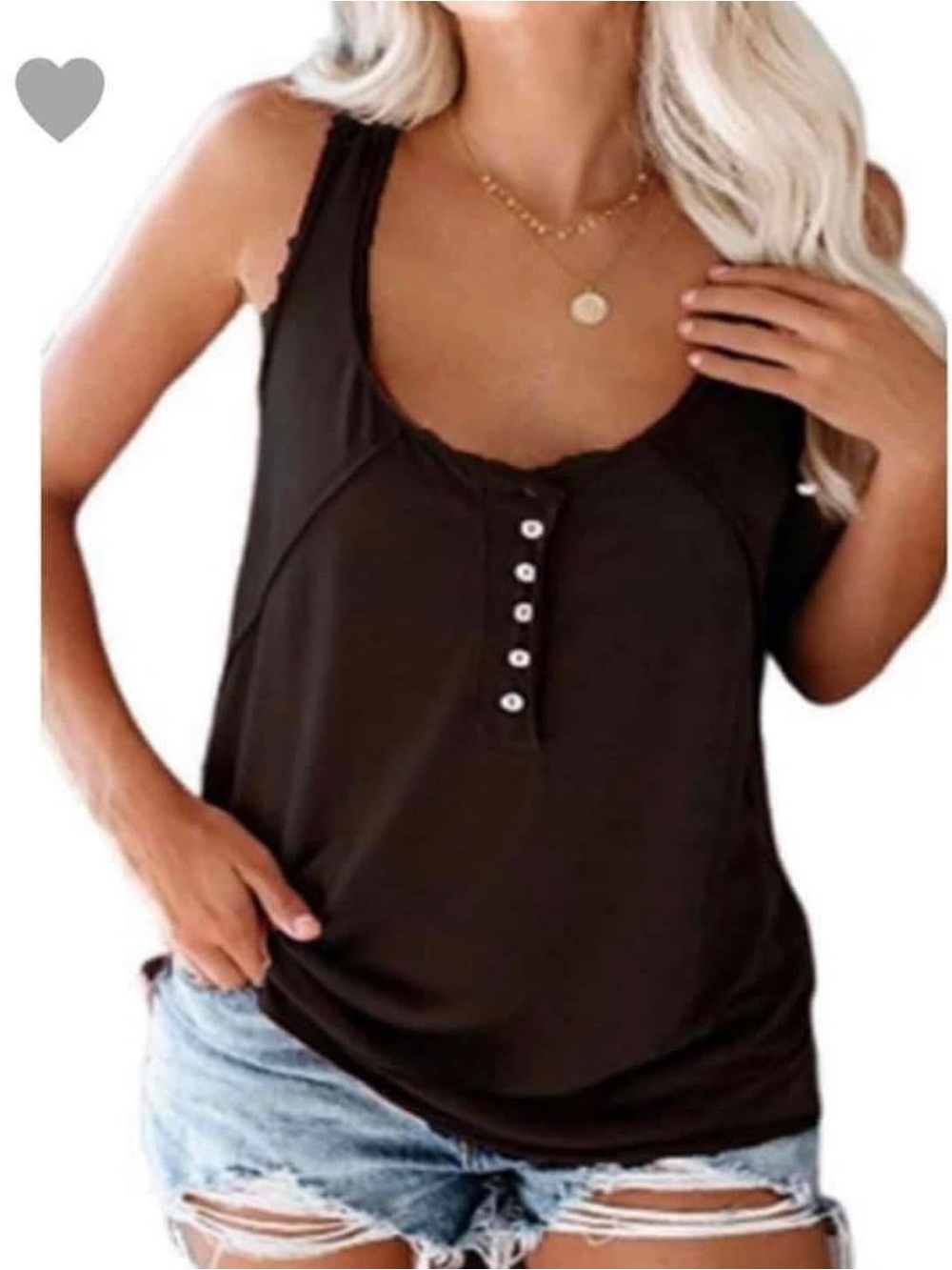Women's Black Button-Front Tank Top